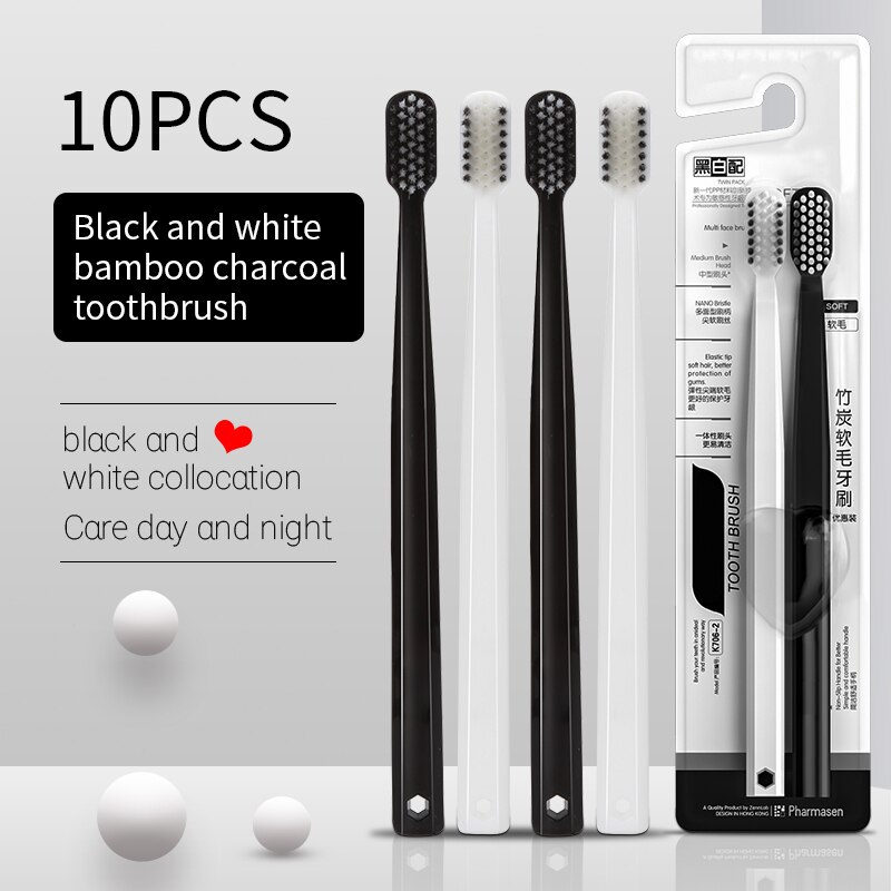 Bamboo Toothbrush - 10 szt. Bambusowa szczoteczka węglowa Jedwabne