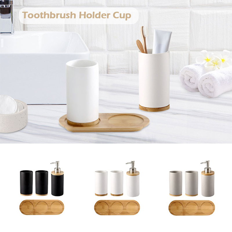 Bamboo Toothbrush - Ceramiczny zestaw łazienkowy Fine CeramicCup Dozownik